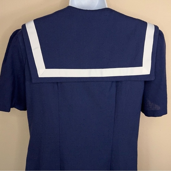 VINTAGE 13/14 SHELLY MICHAELS 1980’s BLUE WHITE SAILOR DRESS RETRO PINUP - Picture 11 of 14